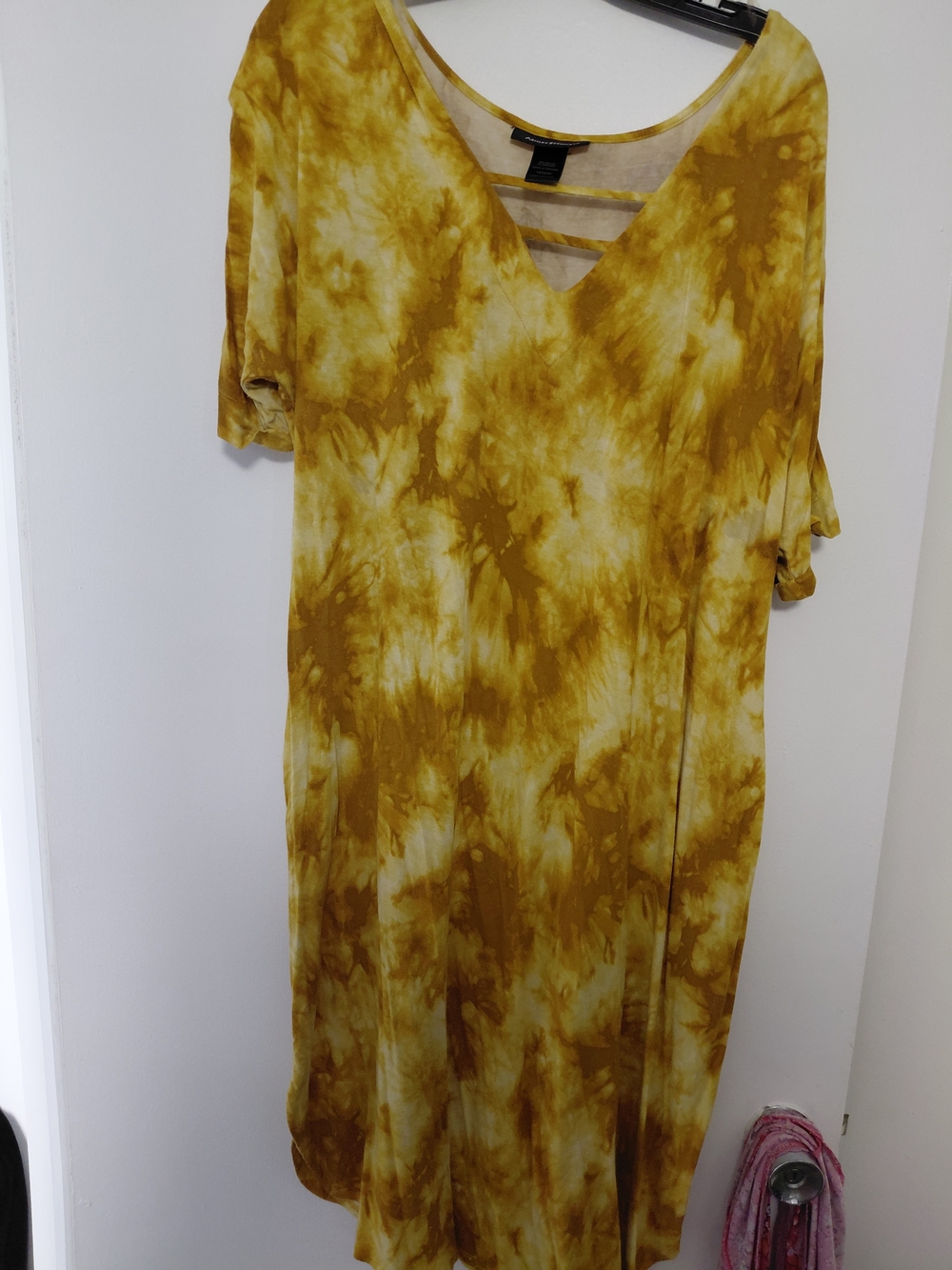 Ashley Stewart Mustard Yellow Tie-Dye V-Neck Dress